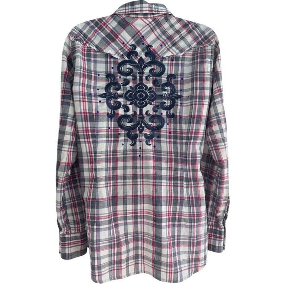 Ariat Women's Sz L Fitted Snap Front Western Shirt Embroidered Embellished Back - Picture 4 of 11